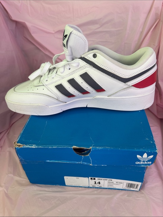 adidas Men’s White Leather Low-Top Sneakers with Black & Red Accents main image 5